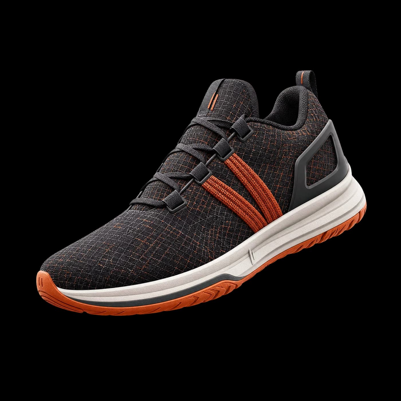 KANTE 01 Sneaker in Anthrazit und Sinterorange vor einer warmen urbanen Kulisse