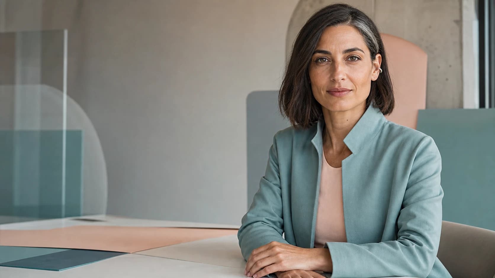 Brand Strategin MIRA VALE in einer hellen Editorial Markenwelt aus Peach und Aqua